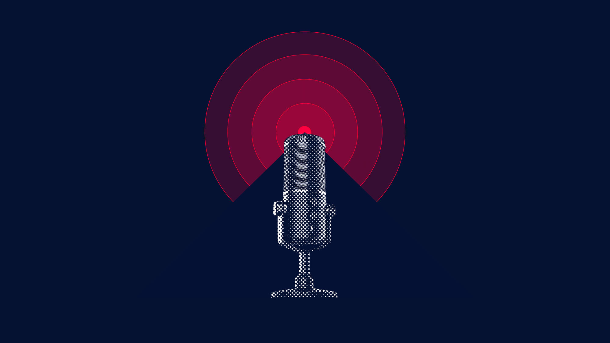 Eine Grafik zeigt ein graues Mikrofon vor KR-Blau, aus dem rote Funkwellen kommen. 