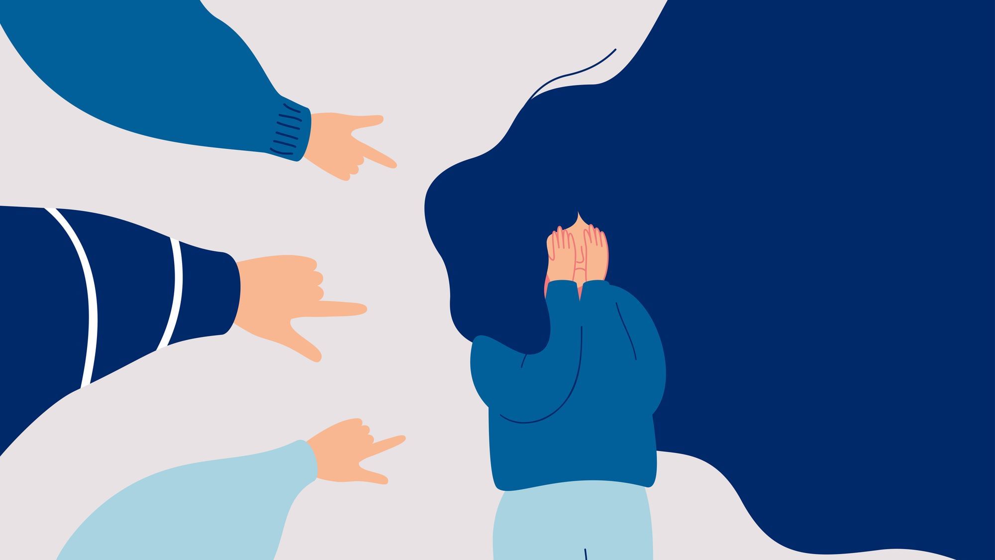 Illustration einer weiblichen Person welche ihr Gesicht in den Händen vergräbt.