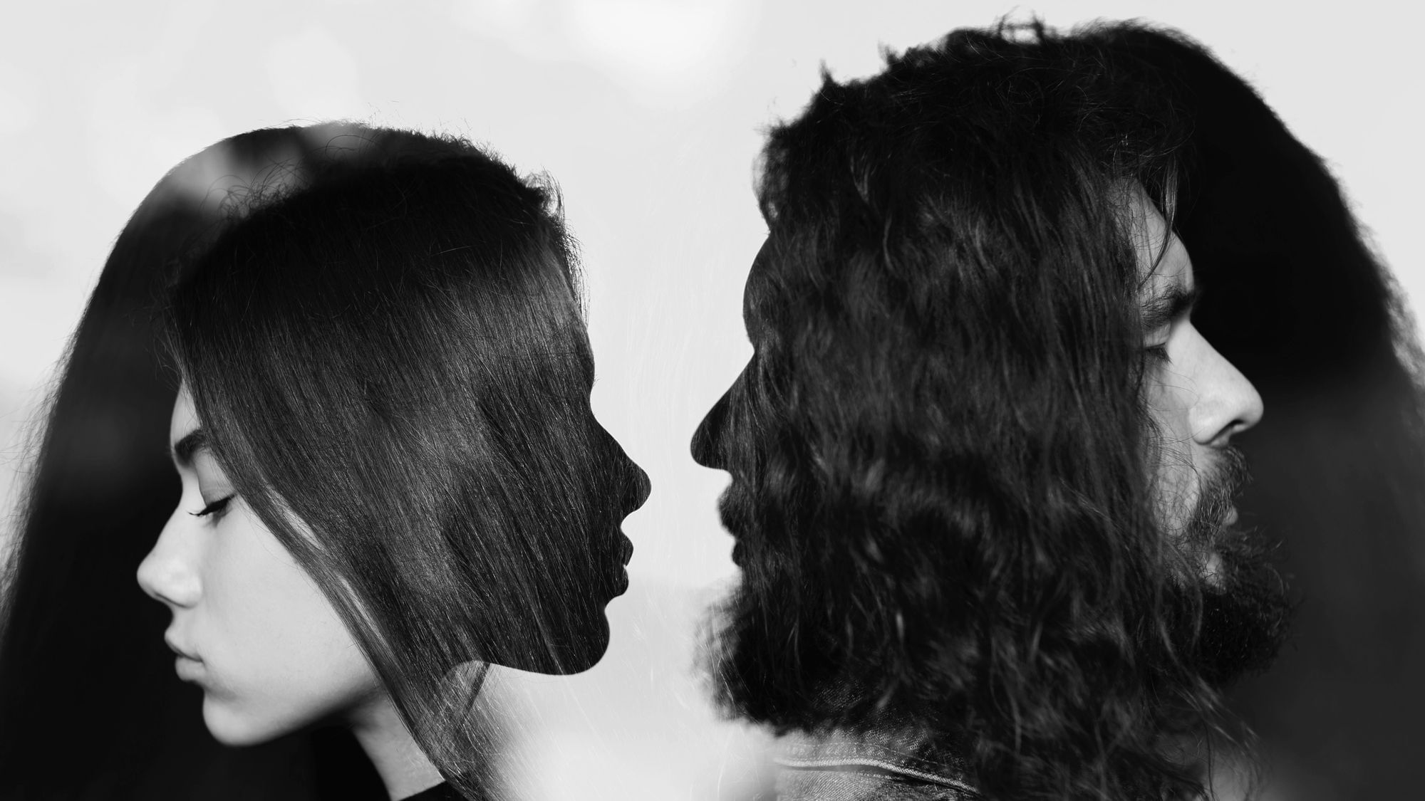 Mann und Frau Profil Multiple Exposure Porträt.