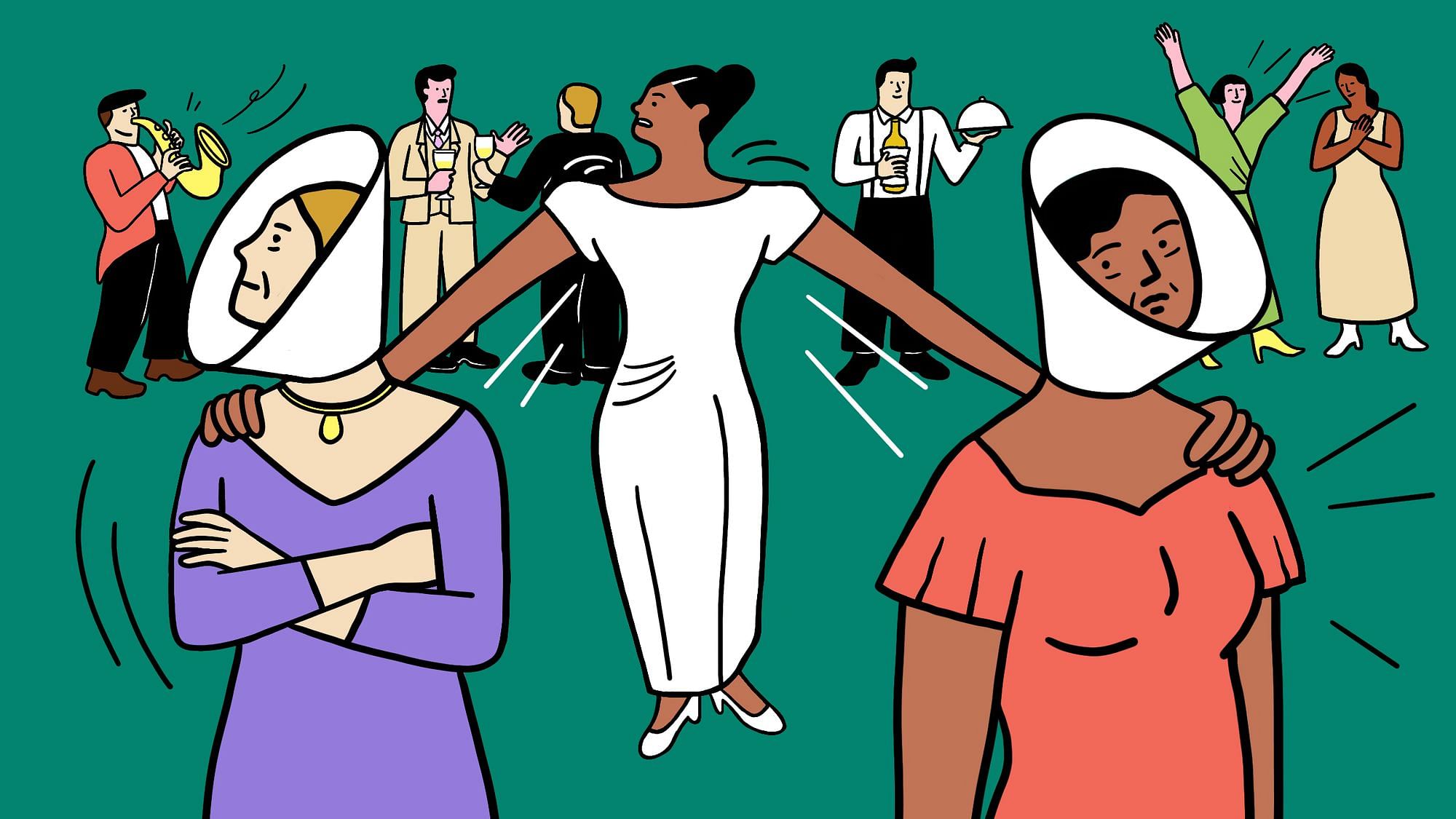 Die Illustration zeigt zwei offenbar zerstrittene Personen, die eine Halskrause tragen und von einer dritten Person voneinander fern gehalten werden.