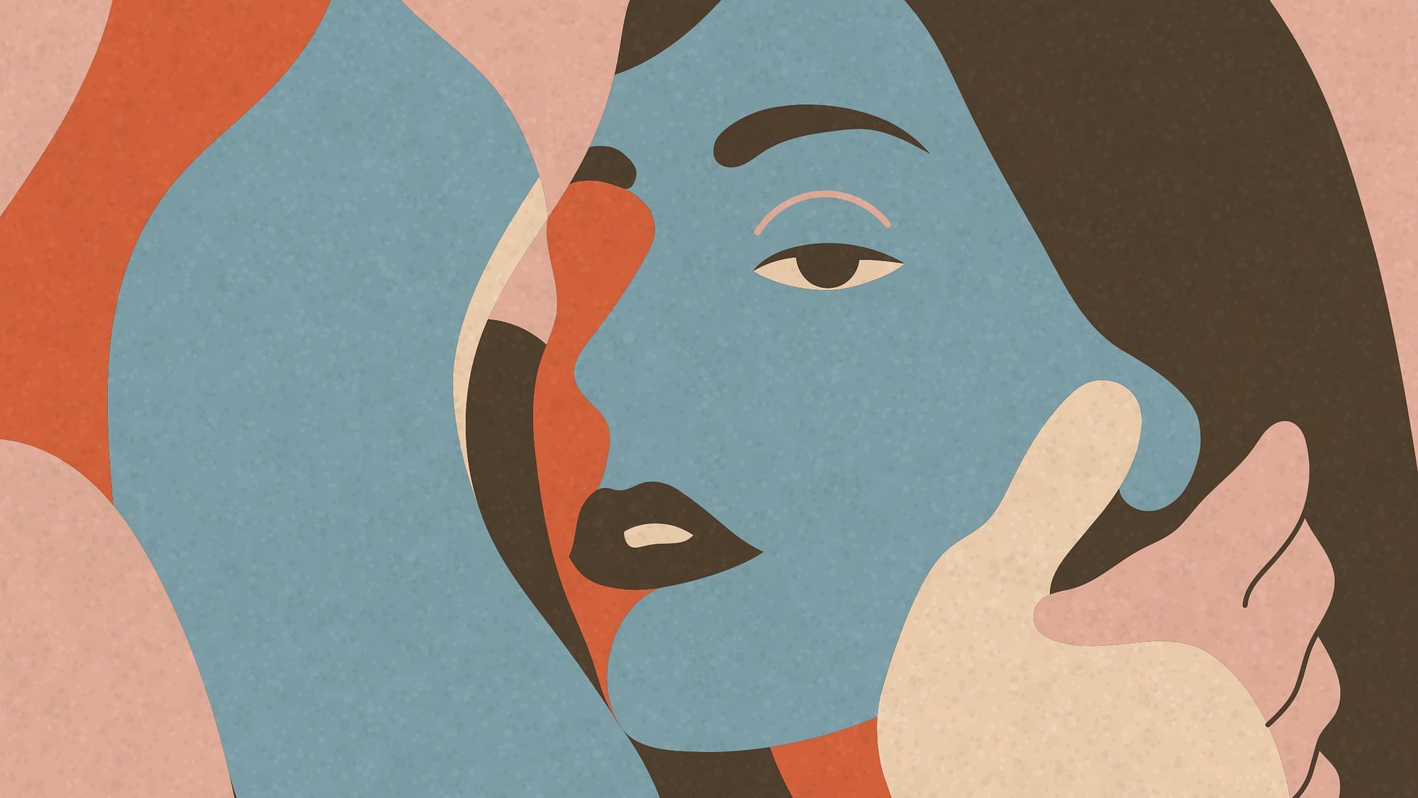 Illustration: Eine Frau, die Hand einer anderen Person streichelt ihr übers Gesicht.