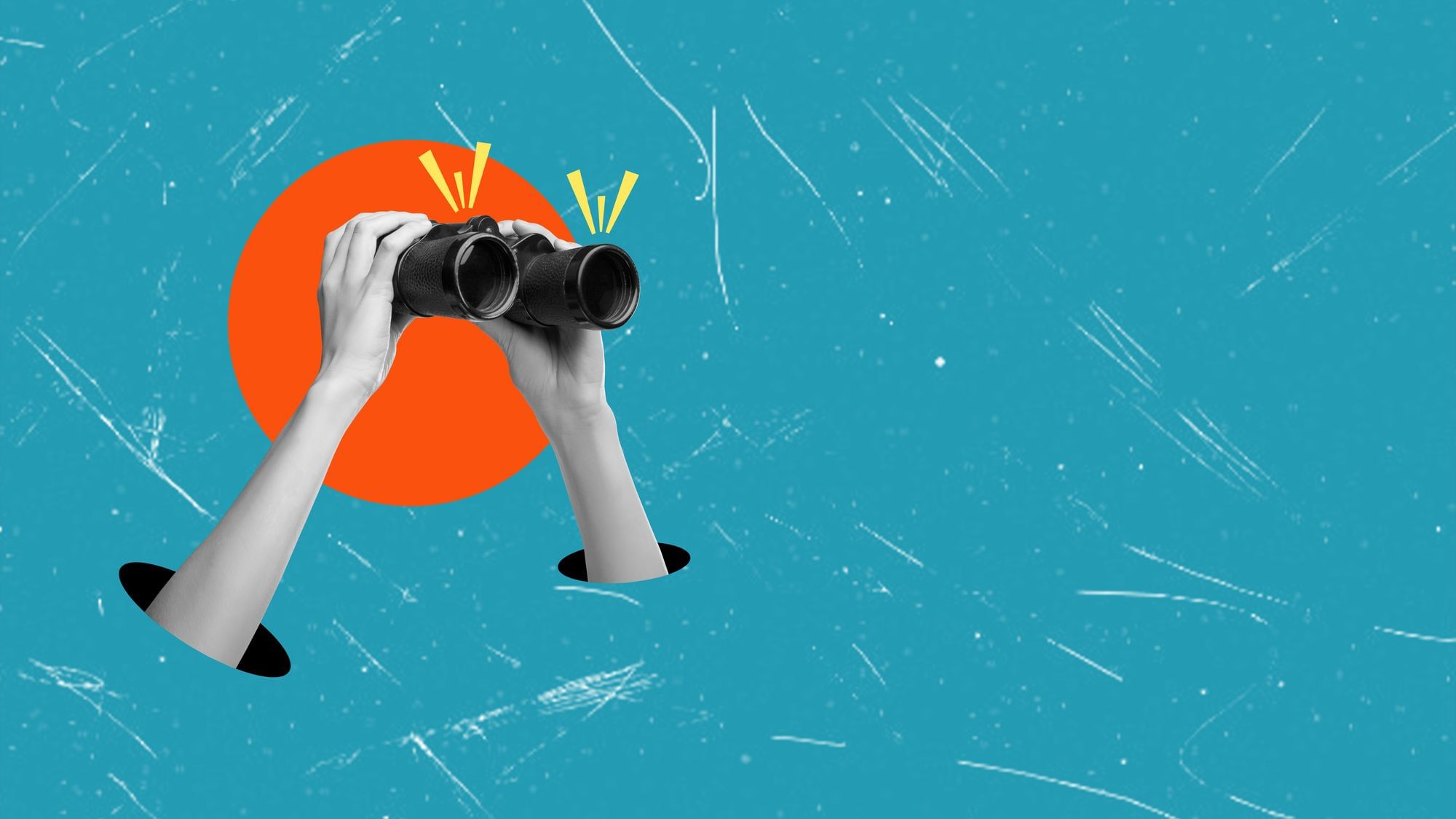 Zwei Hände halten ein Fernglas.