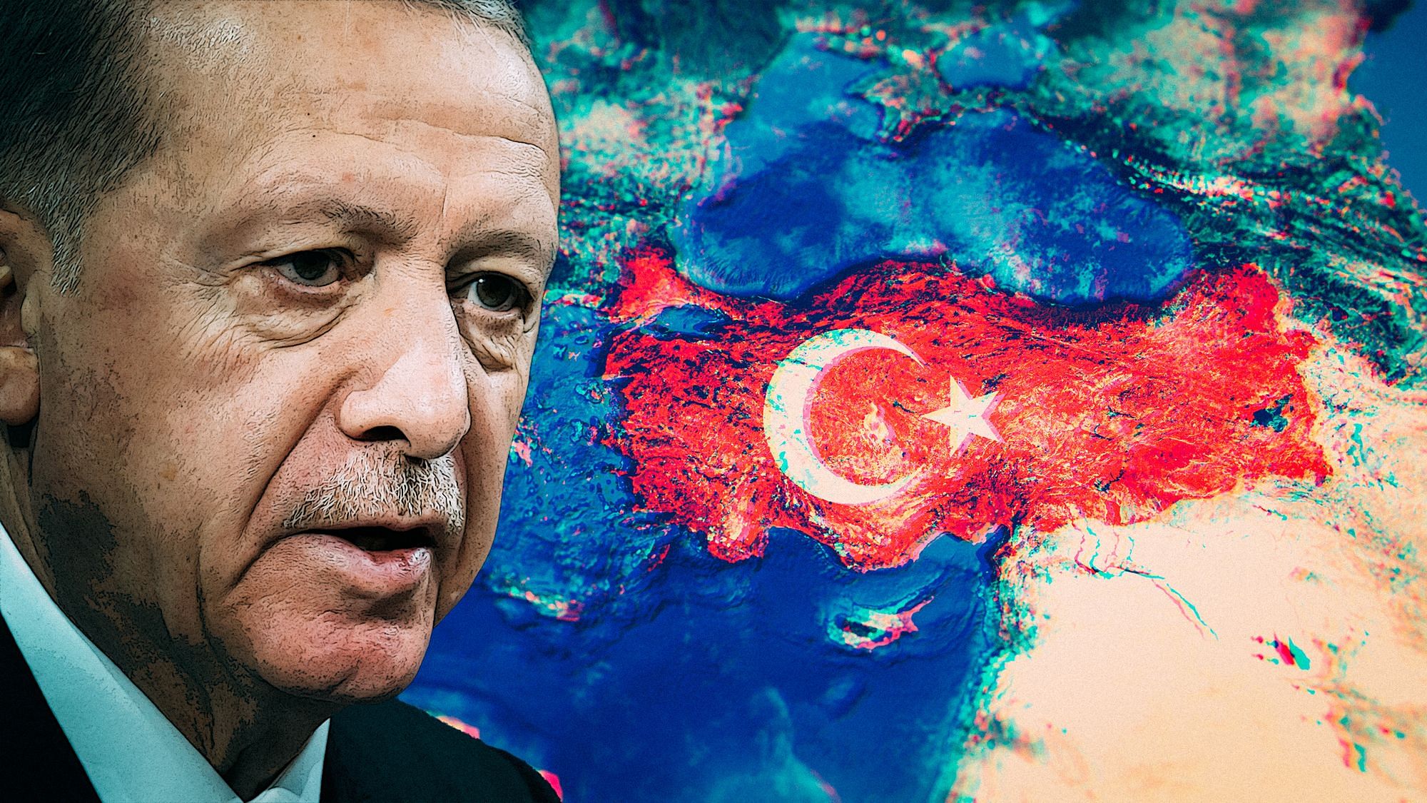 Auf dem Bild ist Erdoğan vor einer Karte der Türkei zu sehen.