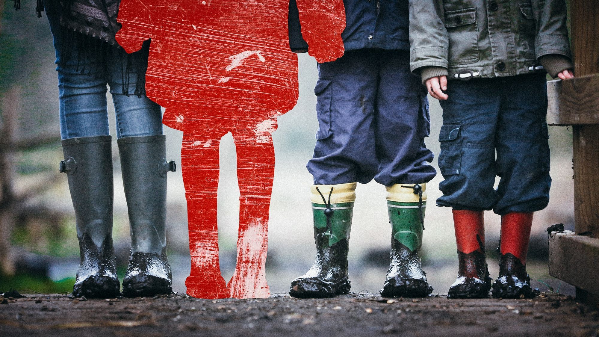 Collage: Vier Kinder nebeneinander. Eines ist rot unterlegt.