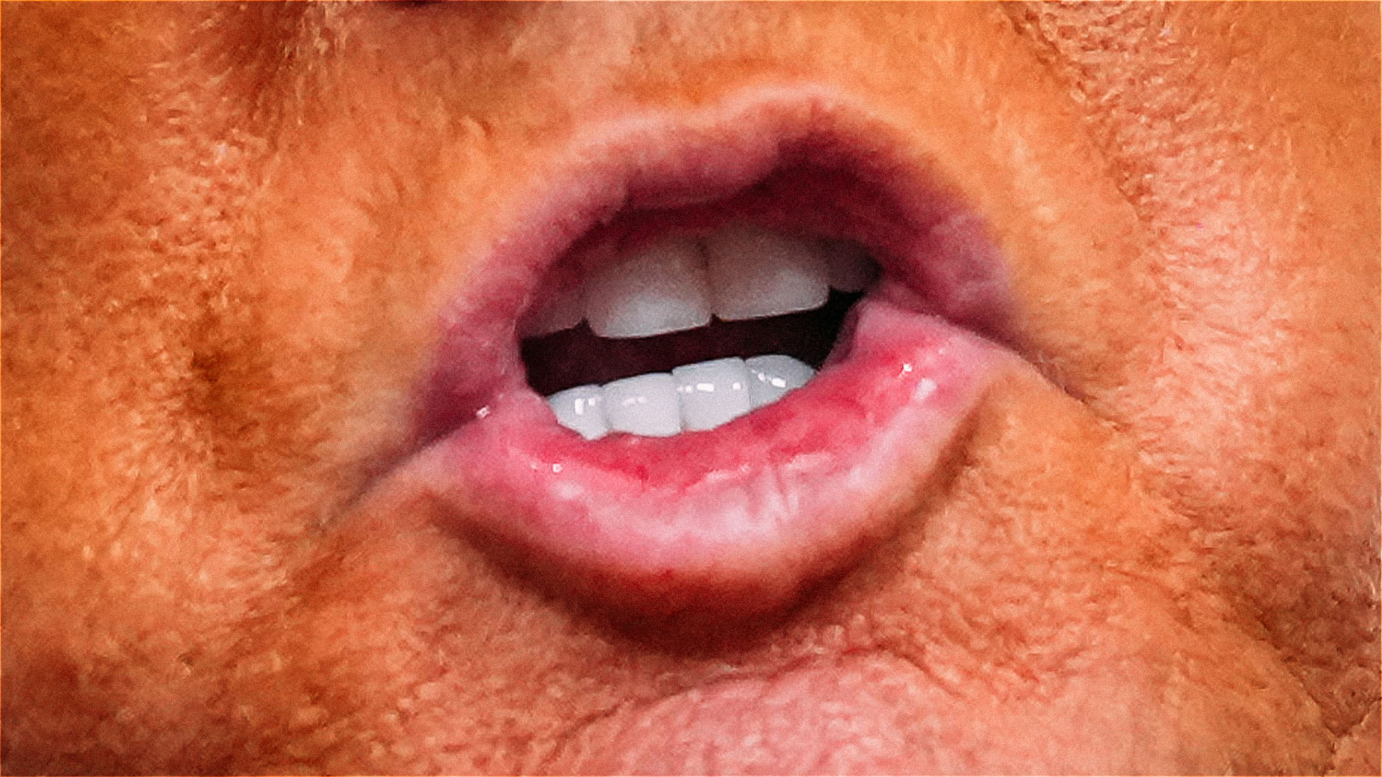 Der Mund von Donald Trump in Großaufnahme