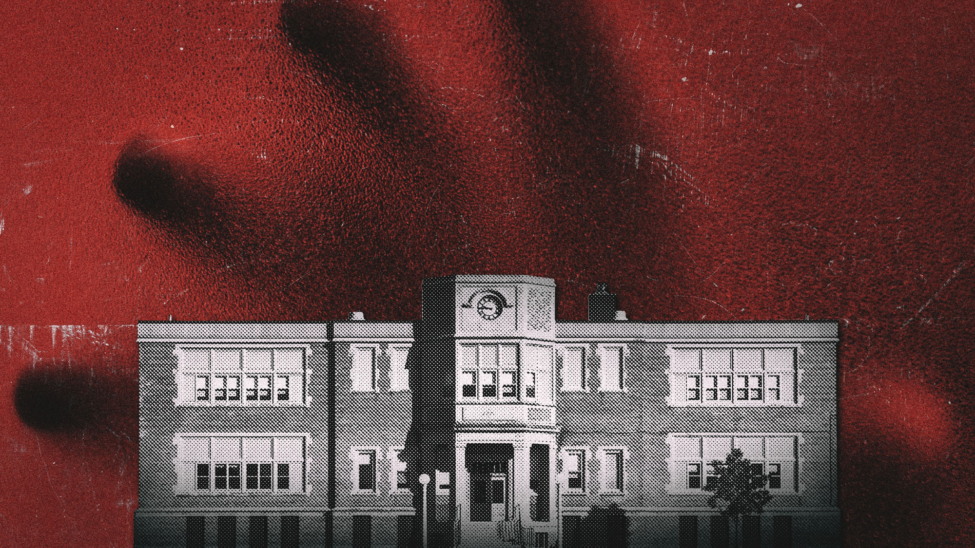 Collage: Eine Hand greift nach einer Schule. 