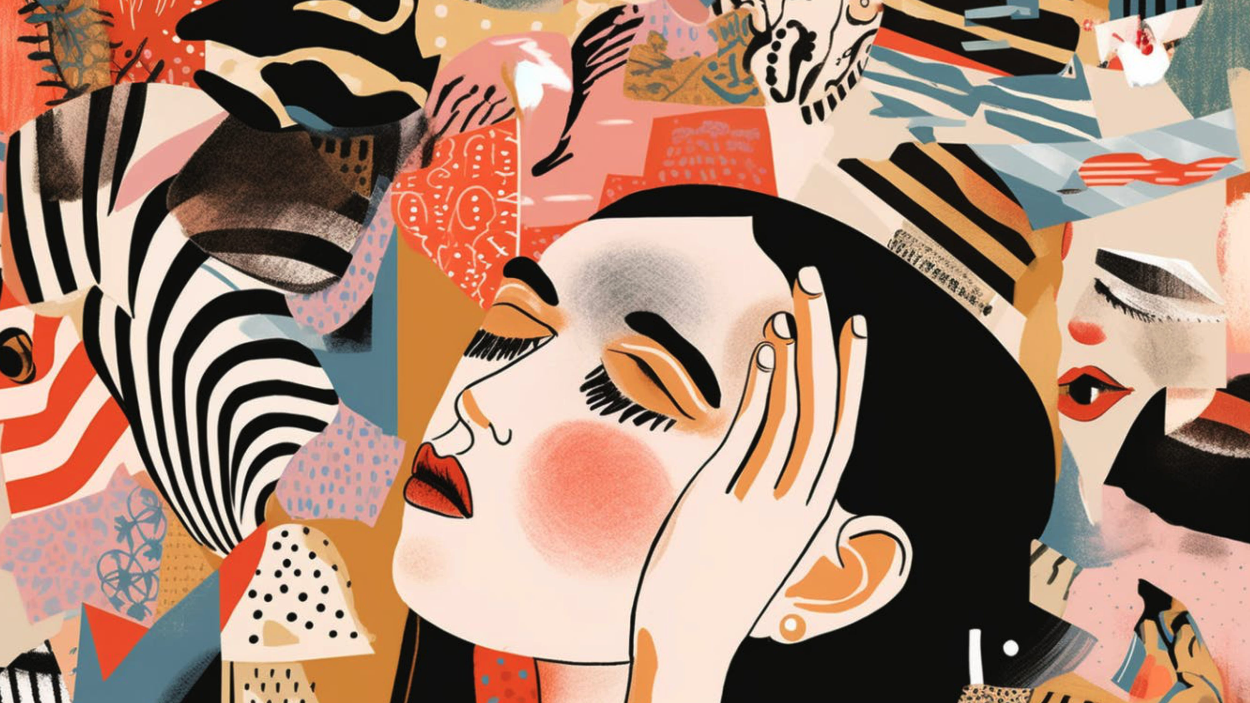 Illustration einer Frau, die sich die Hand an die Schläfe hält.