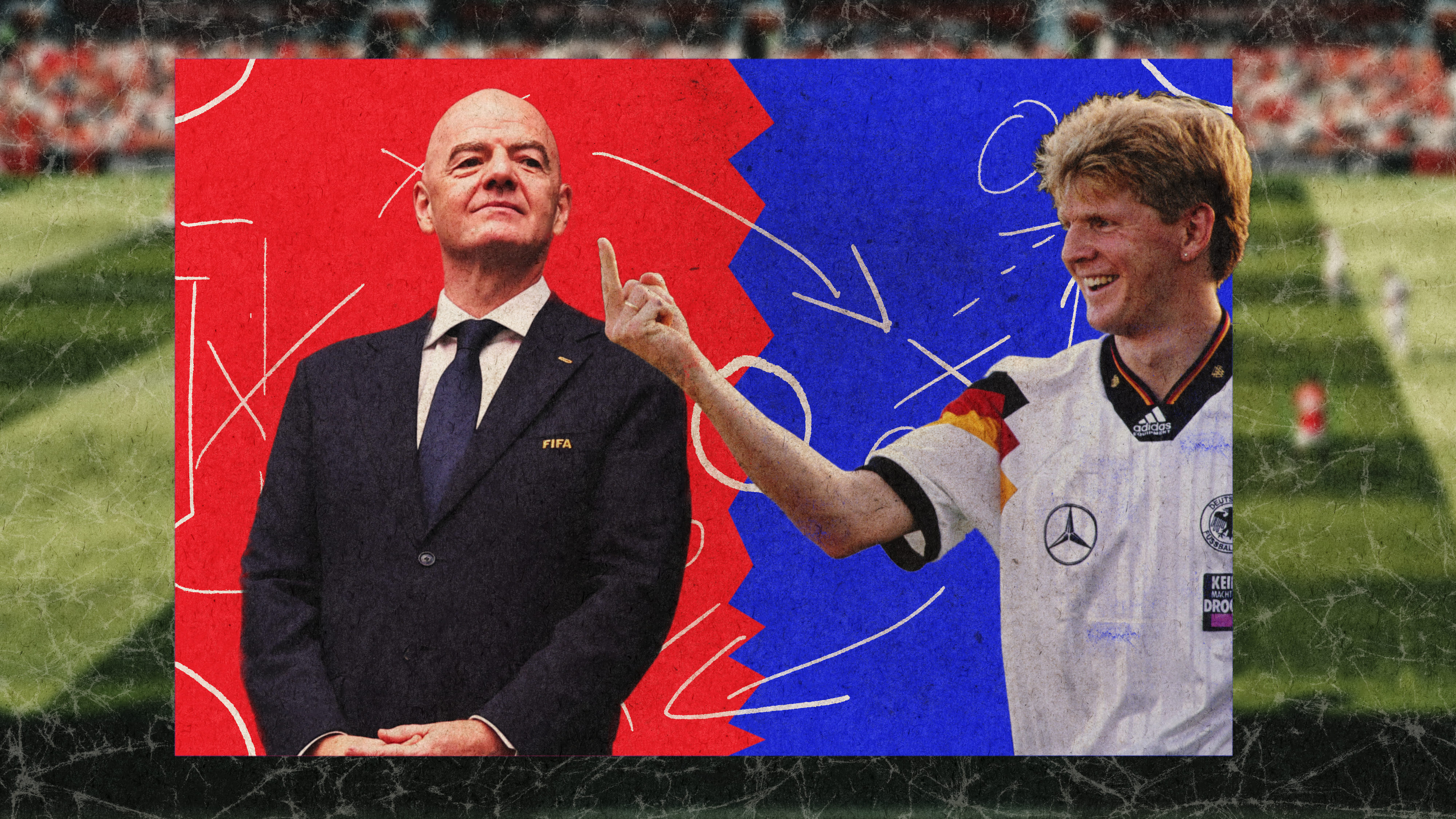 Collage: Stefan Effenberg zeigt Gianni Infantino den Mittelfinger.