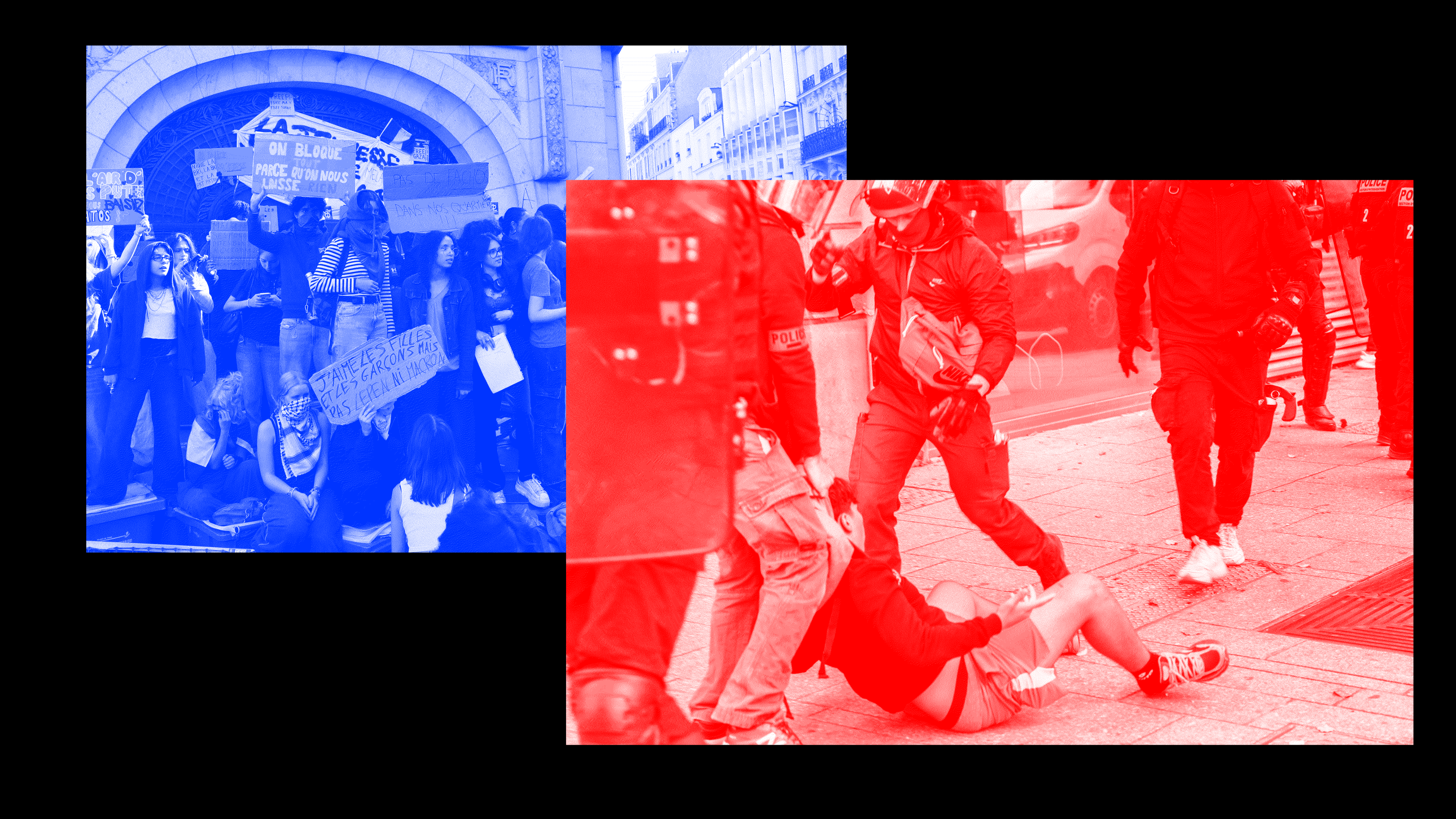 Fotos der Schülerproteste aus Frankreich: Eine Kundgebung und Polizeigewalt.