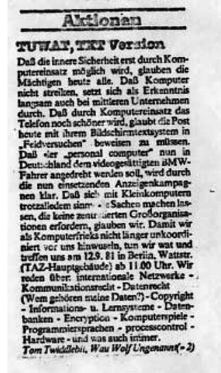 Die Anzeige in der taz