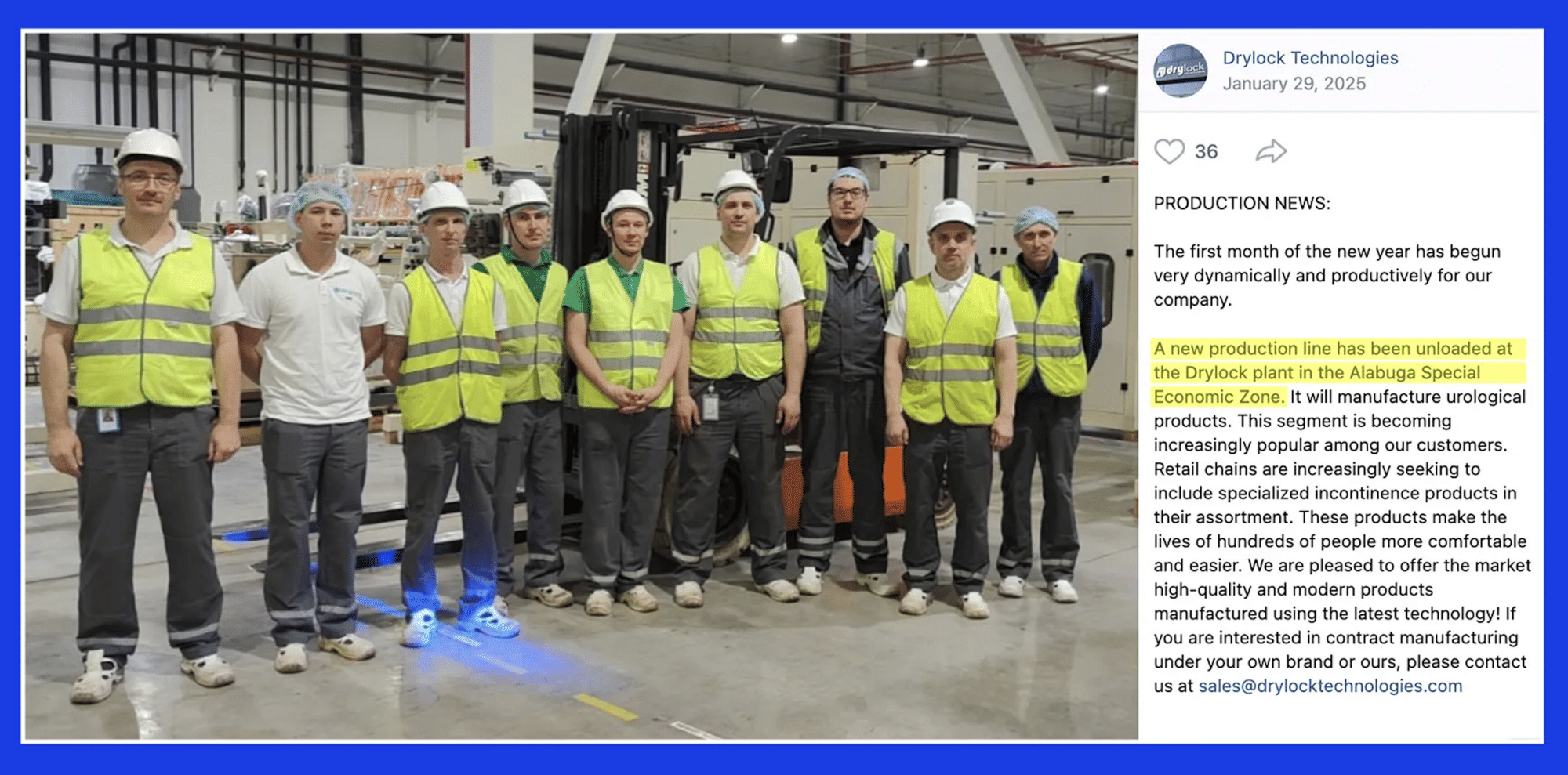 Man sieht eine Gruppe von Arbeitern in gelben Westen und Helmen, daneben ein Text.