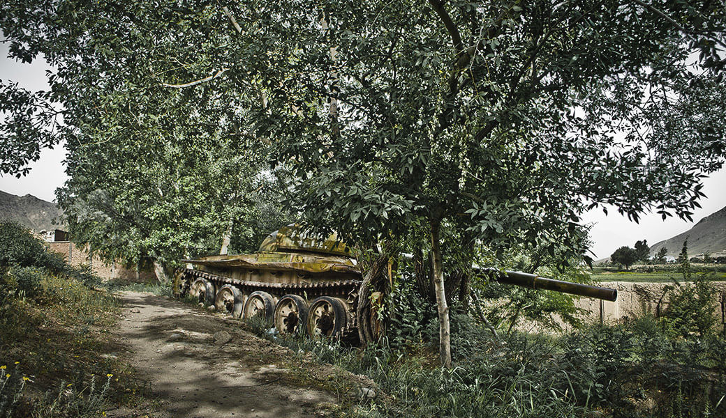 Überbleibsel eines Panzers aus den Zeiten der sowjetischen Besatzung in der Provinz Logar