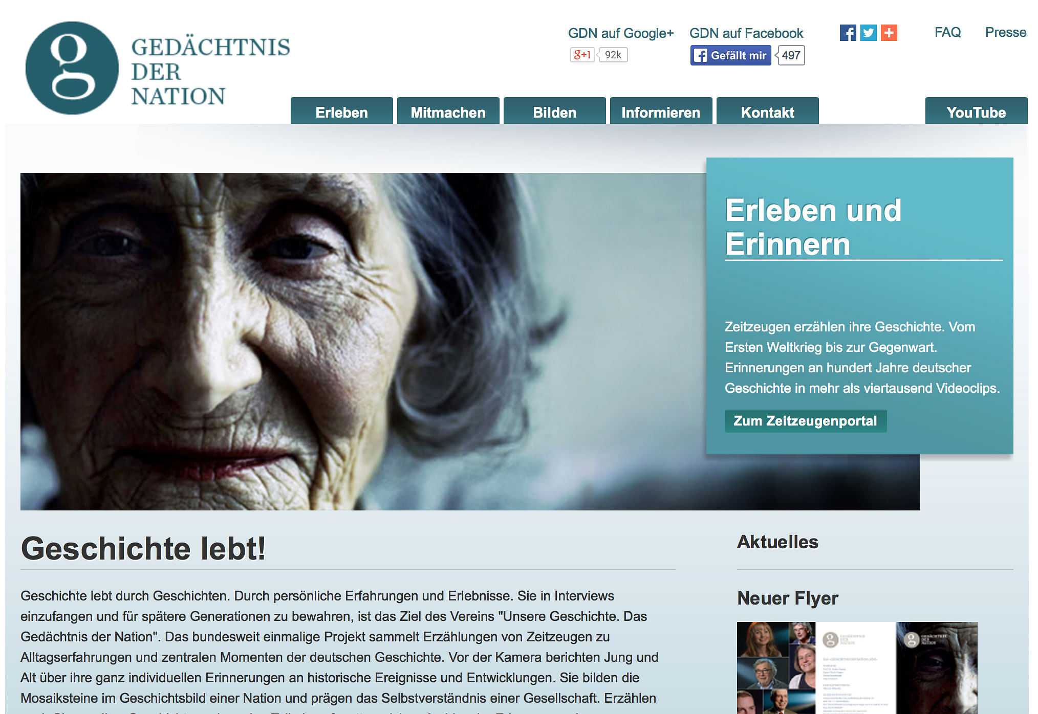 "Gedächtnis der Nation"ist eine interaktive Online-Datenbank für Zeitzeugen-Interviews zur deutschen Geschichte.