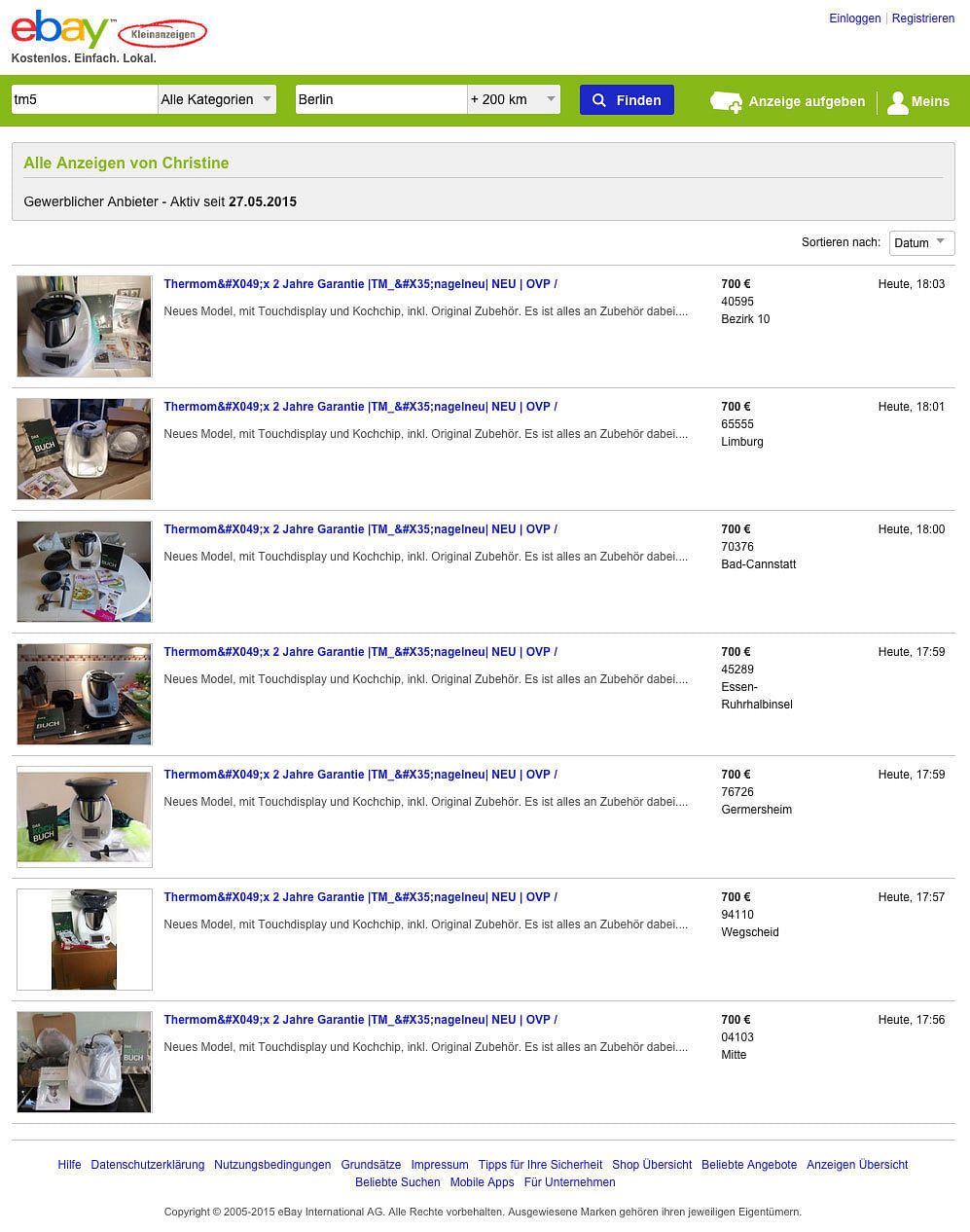 Hier war was faul: Suche nach günstigen Thermomix-Angeboten bei Ebay Kleinanzeigen