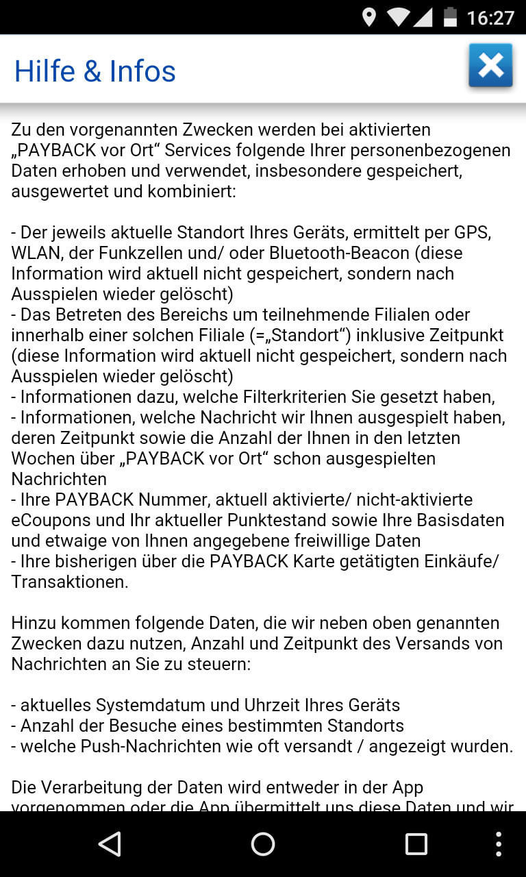Auszug aus der Datenschutzerklärung zu "Payback vor Ort"
