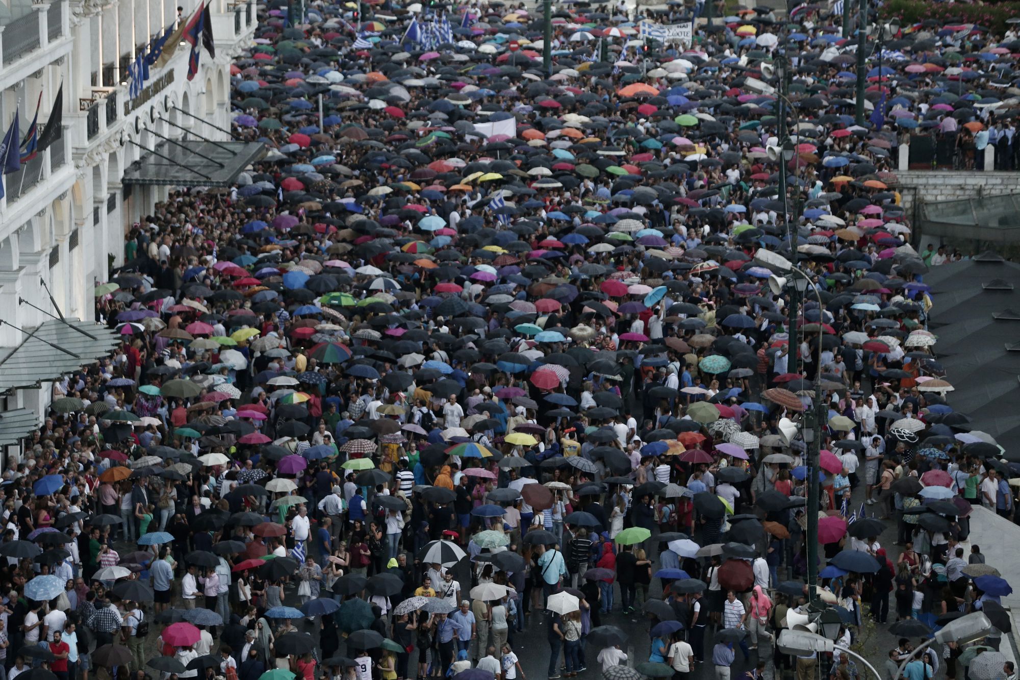 Demonstration für ein "Ja" beim Referendum vom 5. Juli 2015 zu Reformen in Griechenland. Der Vorschlag wurde mit 61,31 Prozent der gültigen Stimmen abgelehnt.
