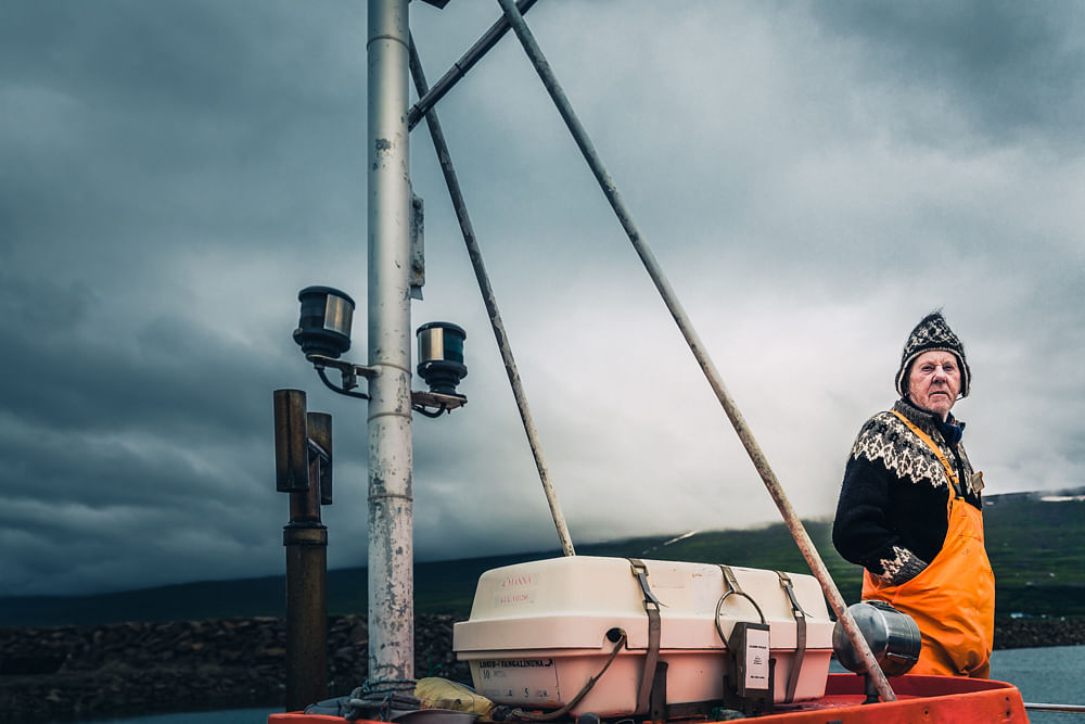 Stefan Baldvinsson, Fischer auf seinem Boot in Akureyri, Nord-Island