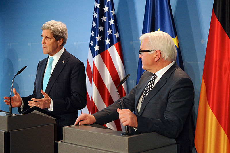 US-Außenminister John Kerry mit seinem deutschen Kollegen Frank-Walter Steinmeier bei einer Pressekonferenz im Januar 2014