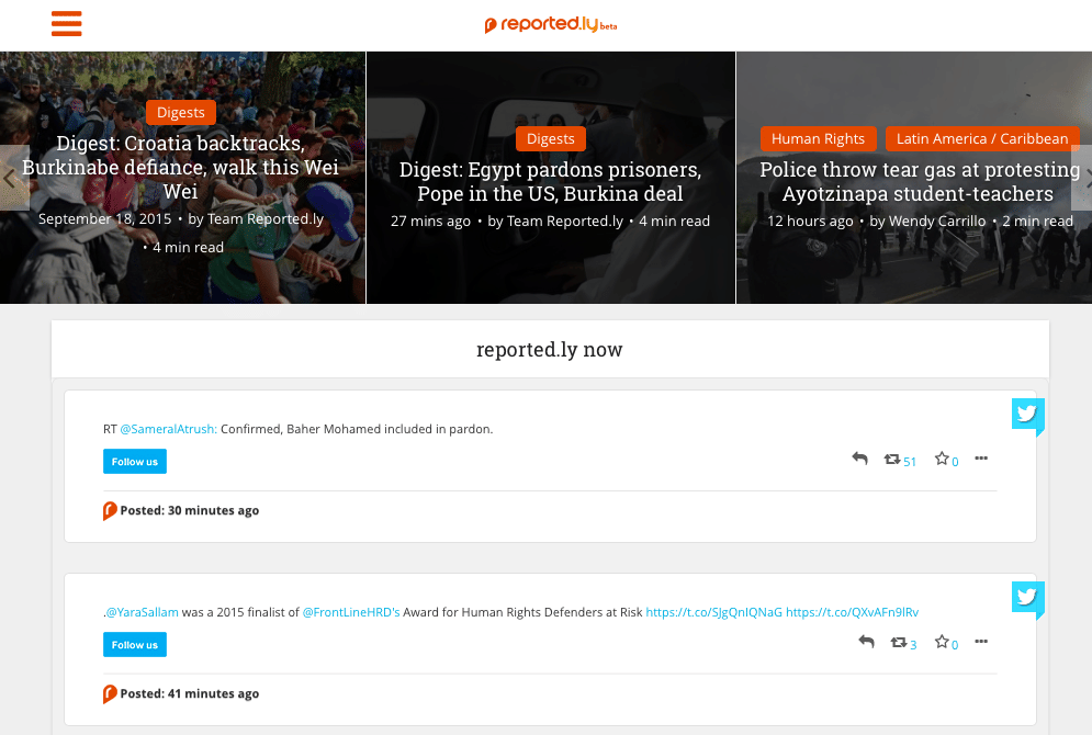 Startseite von reported.ly