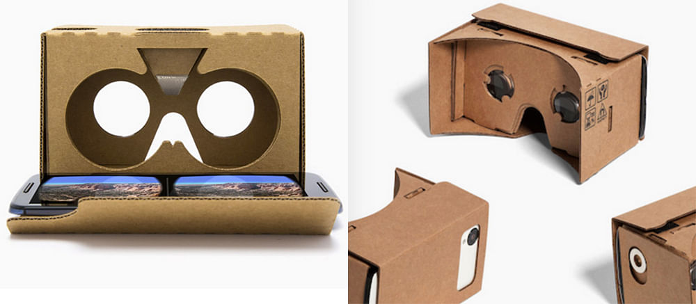 Mit einem solchen Kartongestell kann man auch mit dem Smartphone virtuelle Realität erleben.