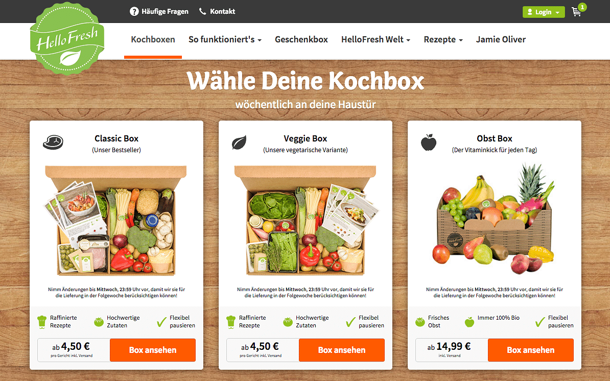 "Classic", Veggie oder Obst? HelloFresh versucht, sich auf verschiedene Geschmäcker einzustellen.