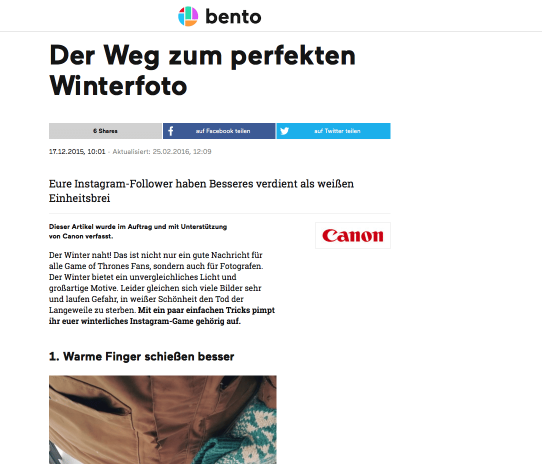 Beispiel für einen "Sponsored Post"beim SPON-Ableger bento