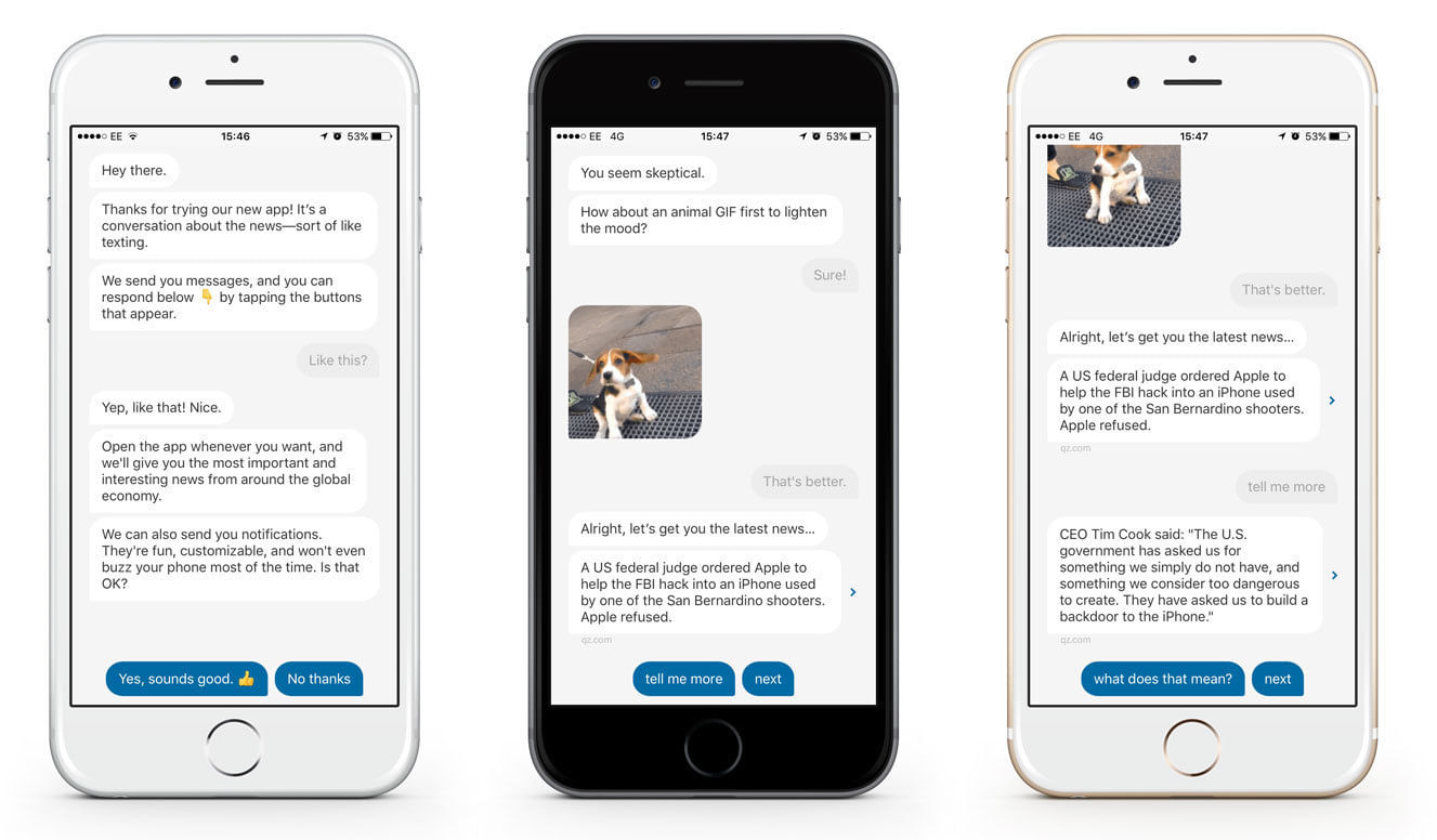 Die Nachrichten-App von Quartz im Messenger-Stil