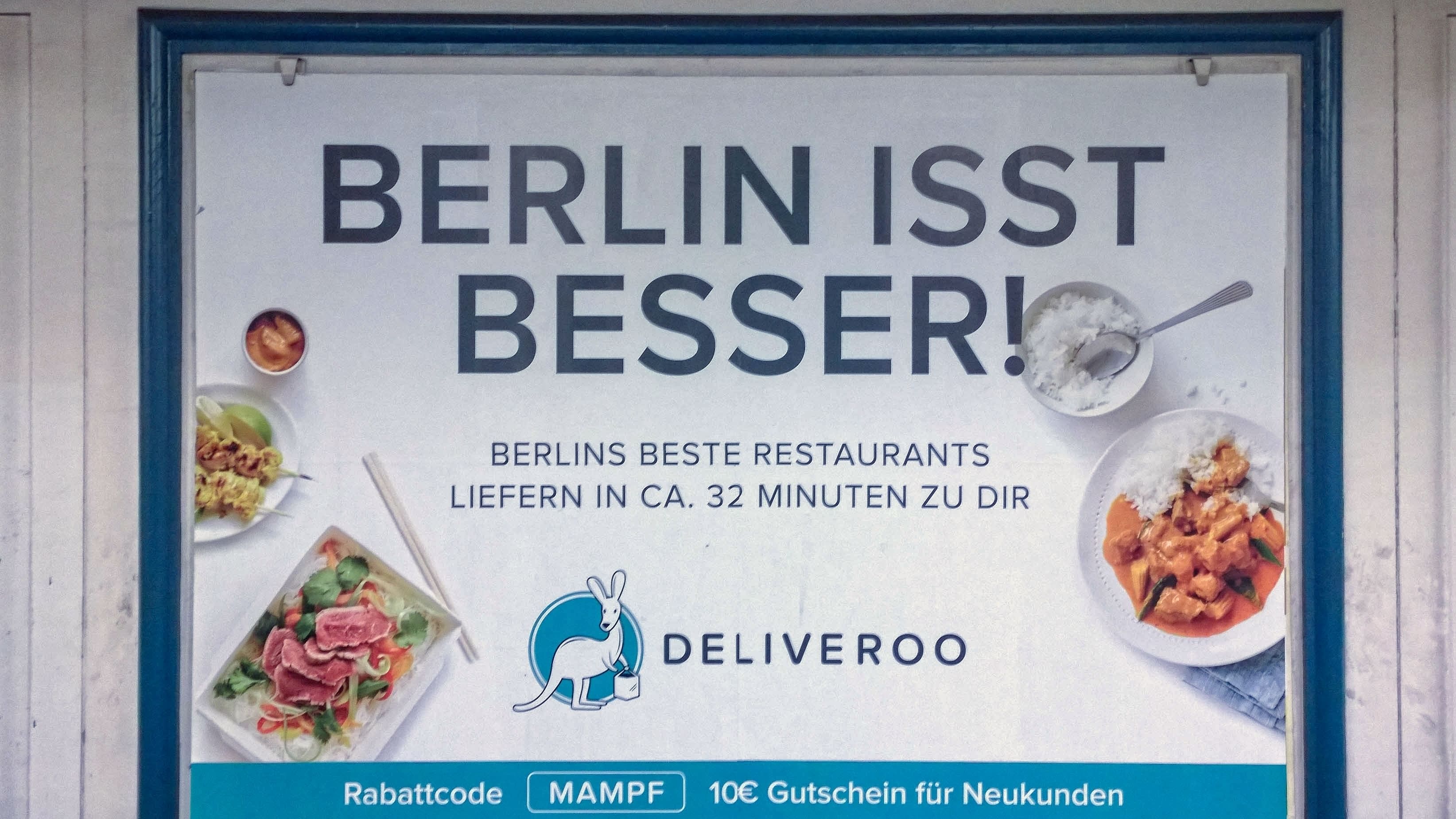 Die Konkurrenz schläft nicht: Deliveroo wirbt in Großstädten ebenfalls um Kunden.