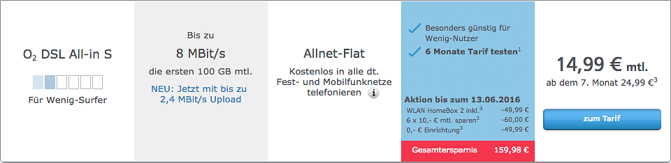 Beim Anbieter O2 kostet der DSL-Anschluss 24,99 Euro.
