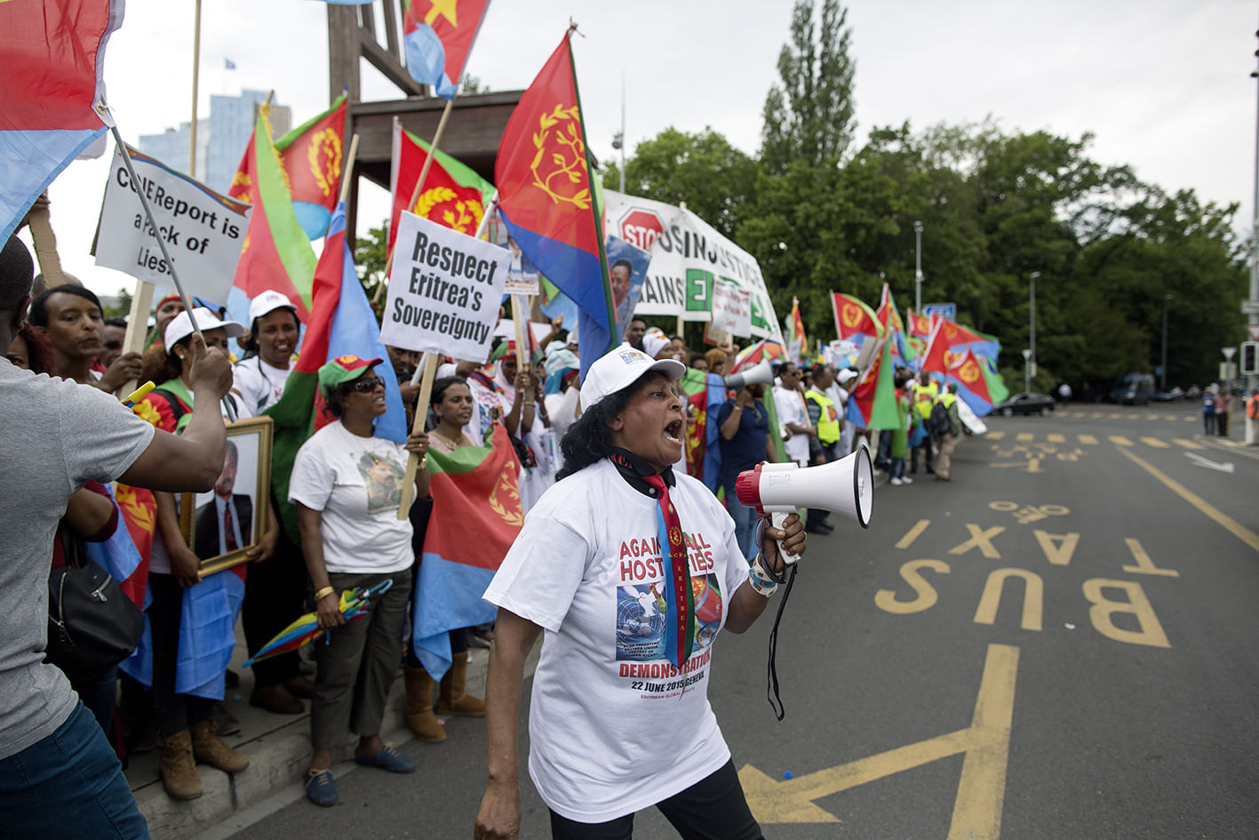 Eritreer unterstützen die Regierung in Asmara und protestieren gegen die UN.