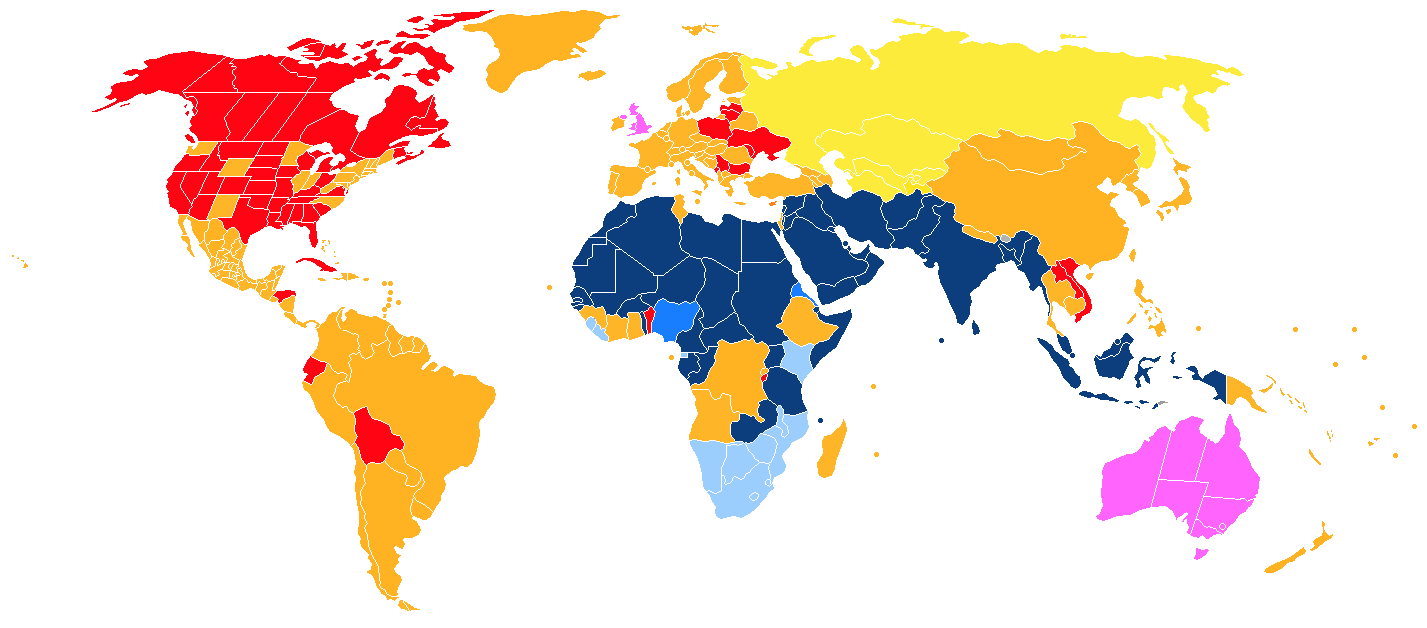 In den orange und rot markierten Ländern ist Polygamie illegal. Nur in 50 Ländern ist sie erlaubt.