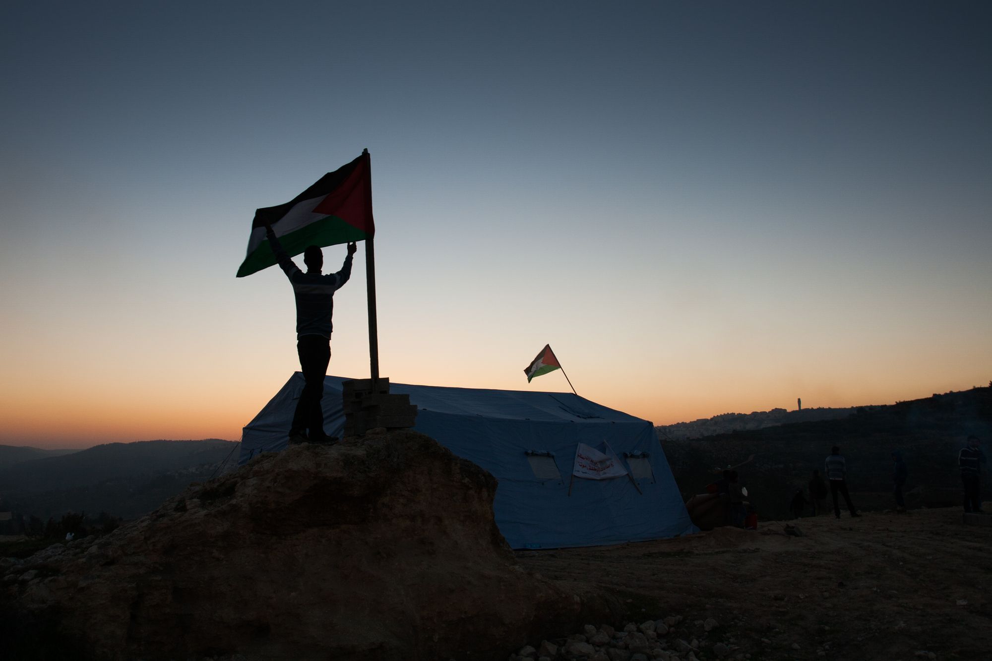In einem provisorischen Zeltlager protestieren im Januar 2013 Palästinenser gegen den Ausbau israelischer Siedlungen im Westjordanland.