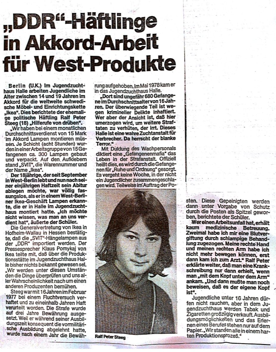 Ausschnitt aus der Zeitung »Hilferufe von drüben«, 1978