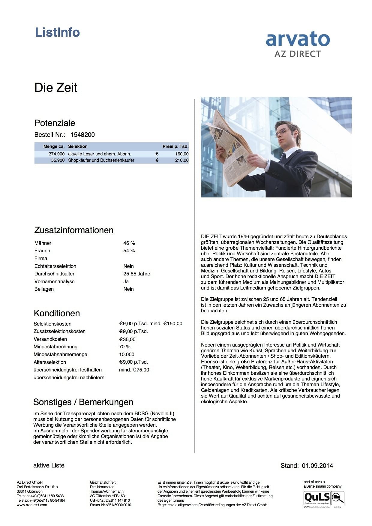 Privatsphäre als Handelsware: "Zeit"-Leserschaft im AZ Direct Katalog