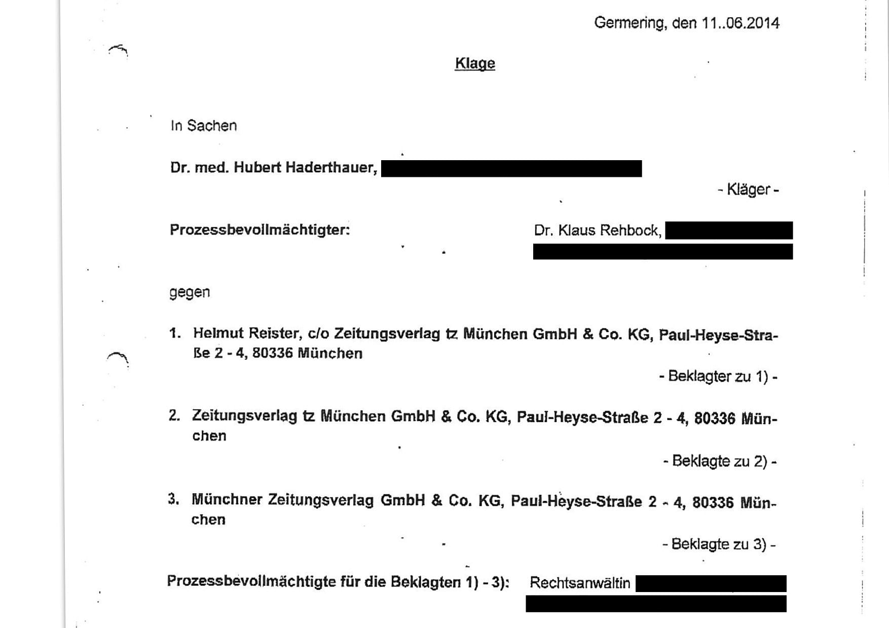 Klage gegen Journalist und Medien
