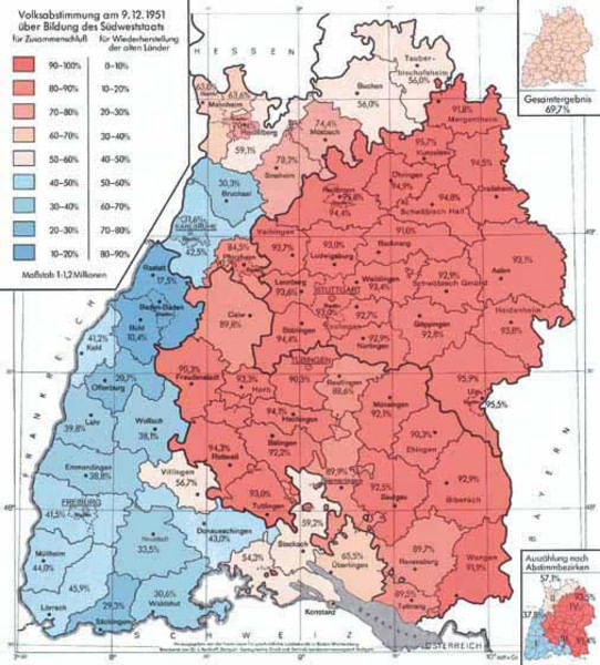 In manchen Regionen Badens stimmten bis zu 90 Prozent gegen den Bindestrich zwischen Baden und Württemberg