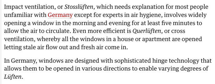 Ein Screenshot eines Artikels aus dem englischen Guardian über die deutsche Gewohnheit, zu lüften.