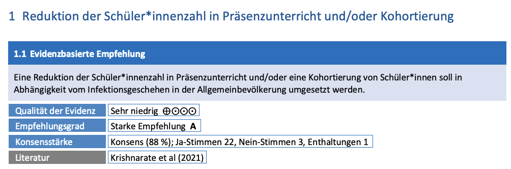 Ein Screenshot aus dem Leitfaden mit einer tabellarischen Ansicht dazu, wie die Entscheidung zustande kam.
