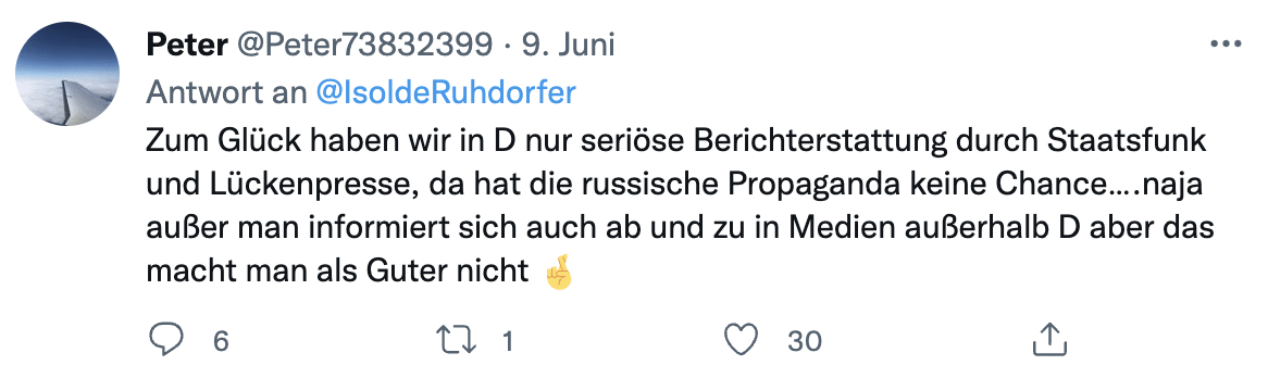 Der Screenshot zeigt den Tweet eines Trolls auf Twitter.