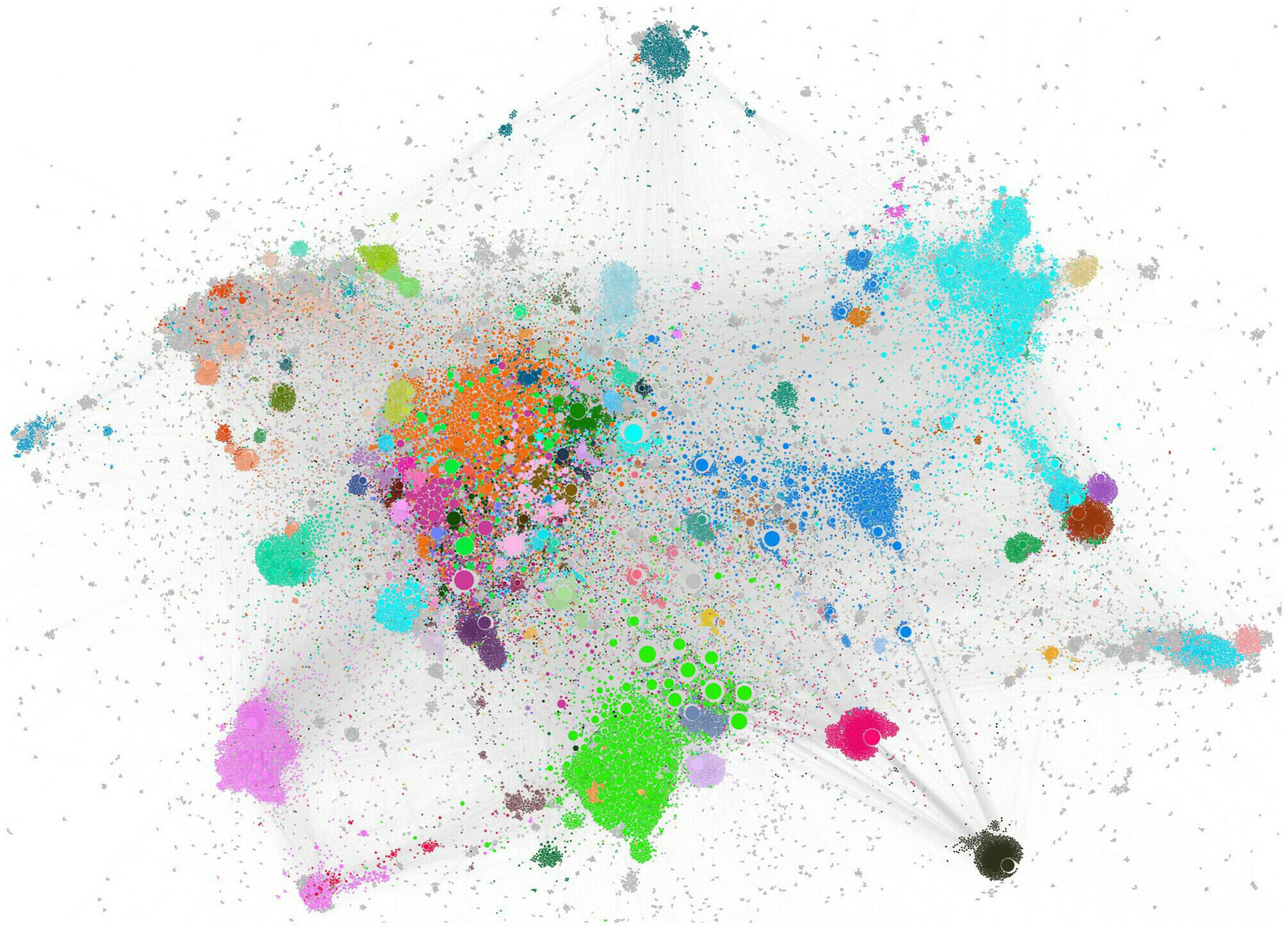 Ein Grafik aus grauen und bunten Kleksen