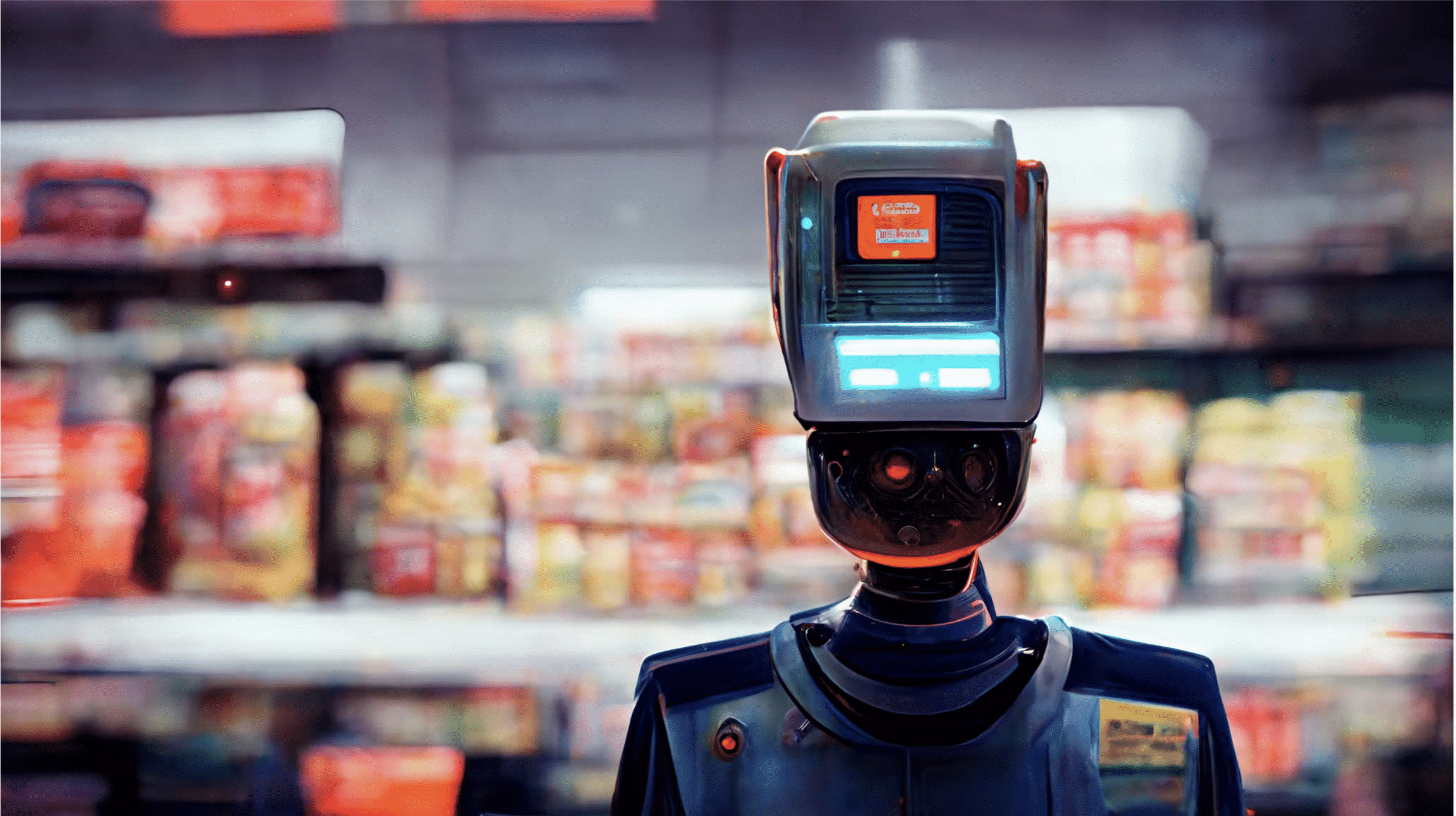 Ein Roboter in einem Supermarkt.