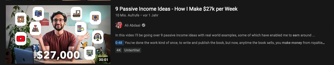 Wir sehen ein Youtube-Thumbnail in dem ein Youtuber verspricht mit Online-Business 27.000 $ in der Woche zu verdienen