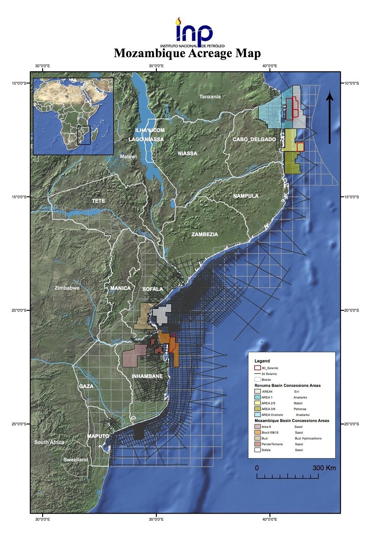 Mosambiks Küste wurde unter vier großen (hier aufgelistet) und mehreren kleinen Firmen aufgeteilt.