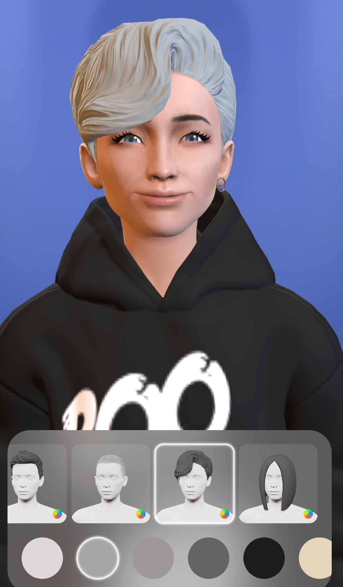 Ein Screenshot der KI. Unter ihrem Portrait sind Möglichkeiten zur Konfiguration ihres Aussehens gegeben.