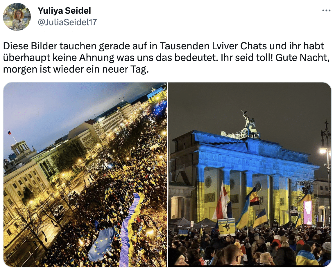 Dieser Screenshot zeigt einen Tweet, der Fotos von Demonstrationen zeigt.