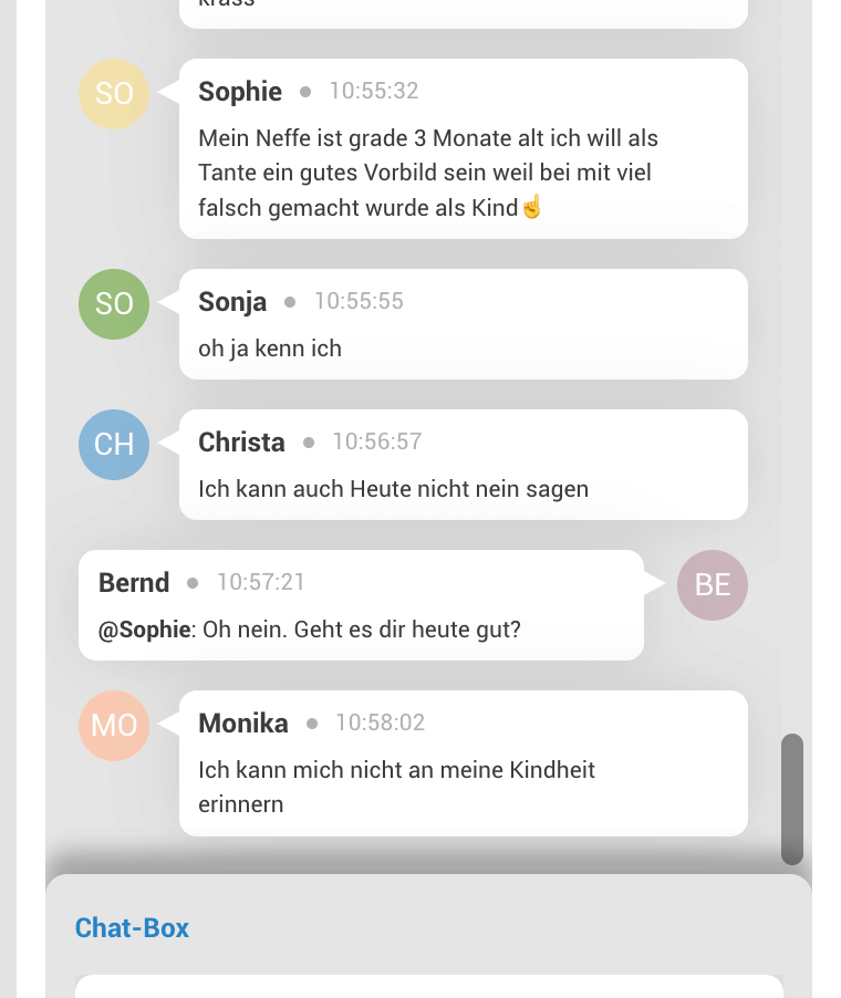 Chat, in dem ich Sophie frage, wie es ihr heute geht.