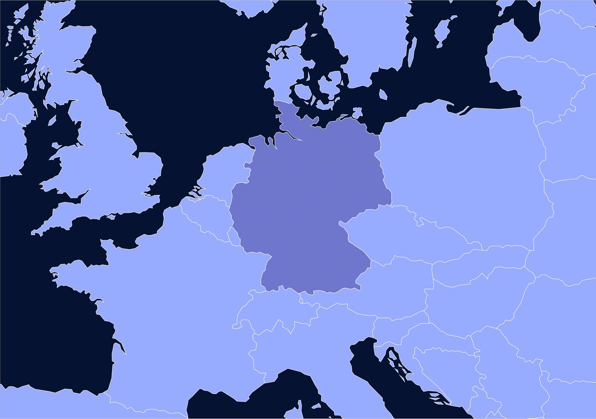 Karte, auf der Deutschland hervorgehoben ist.