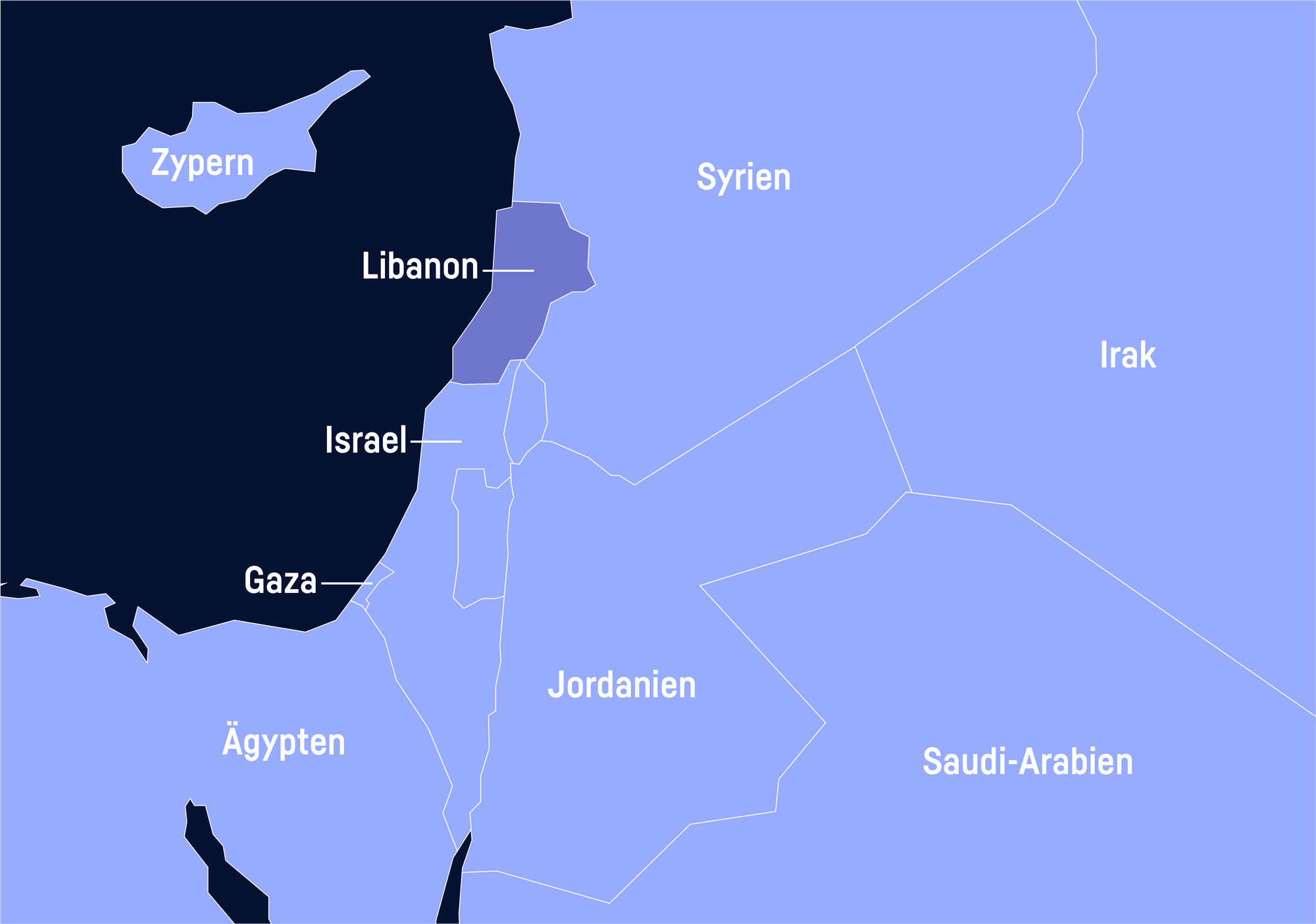 Karte, auf der der Libanon eingezeichnet ist.