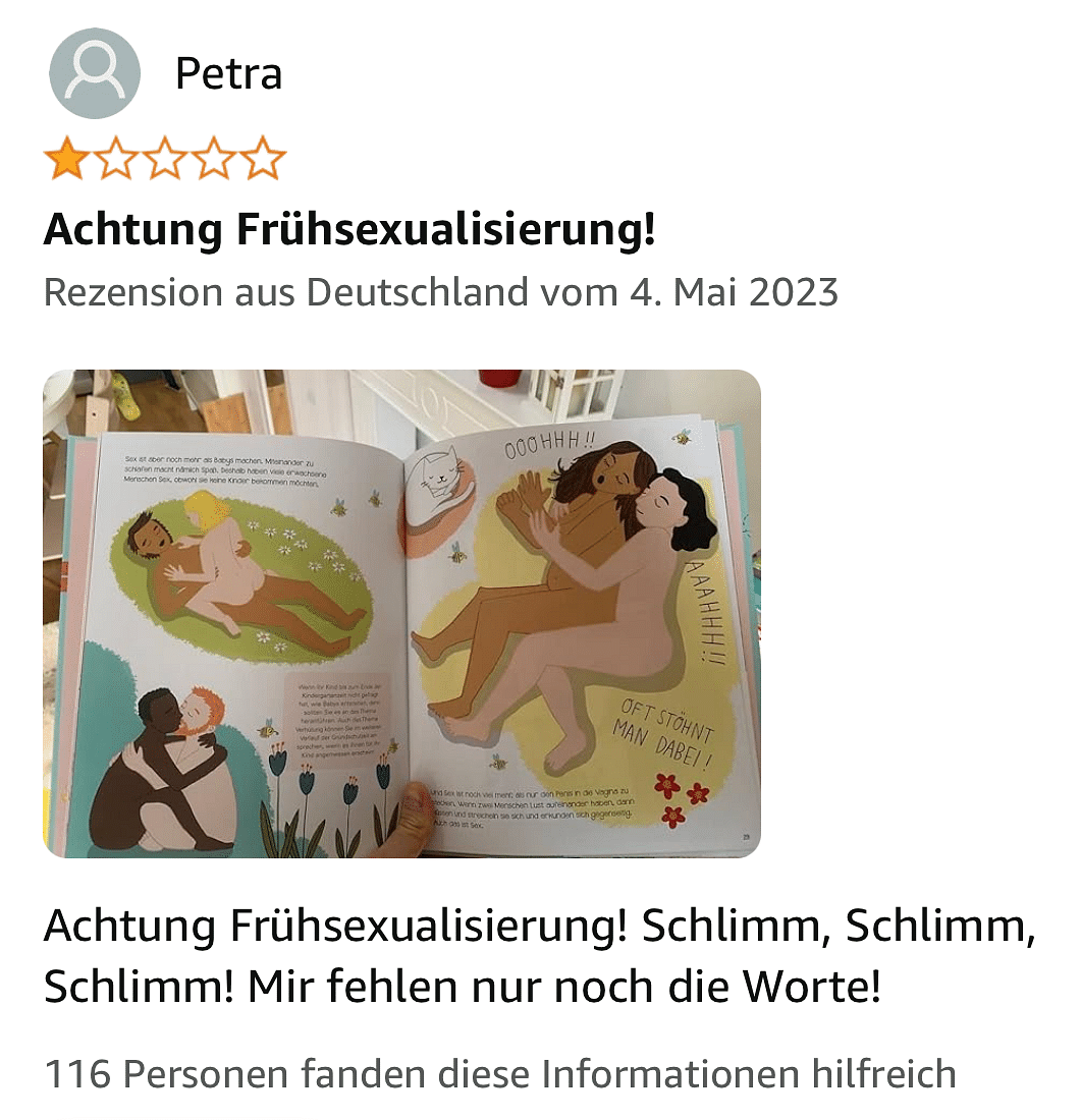 Screenshot einer Amazon.de-Rezension: Achtung, Frühsexualisierung!