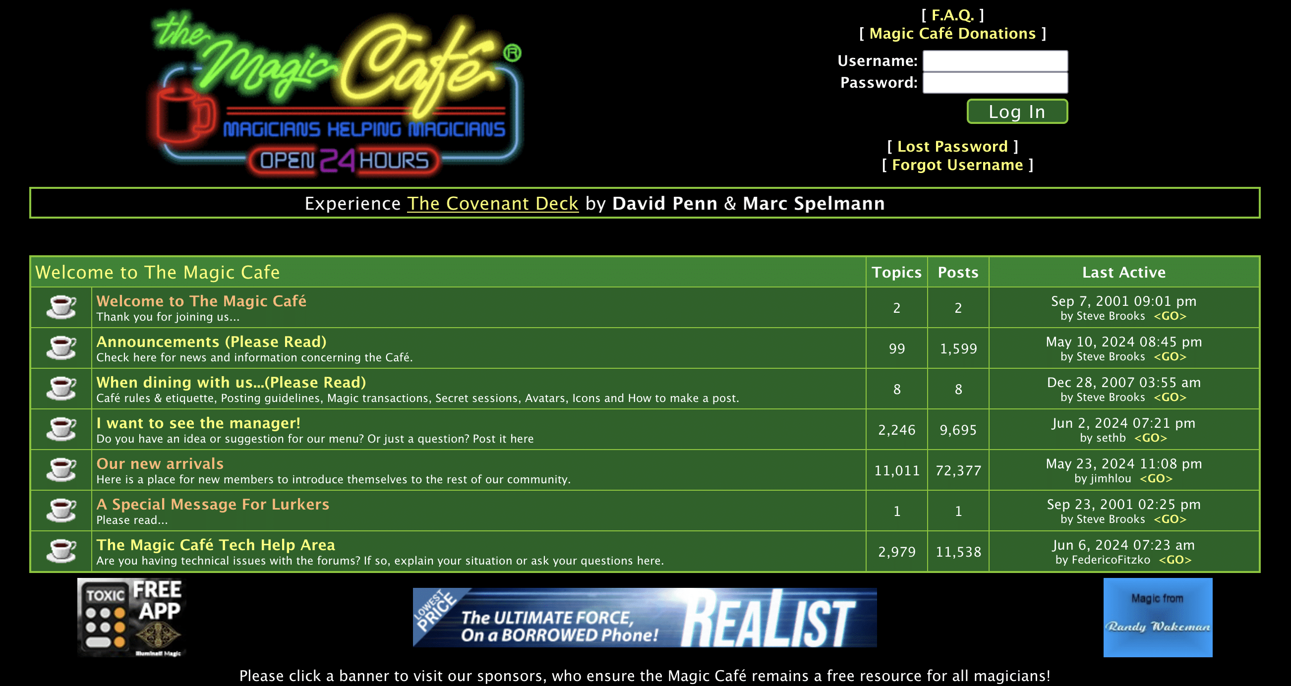 Ein Screenshot des Forums "The Magic Café".